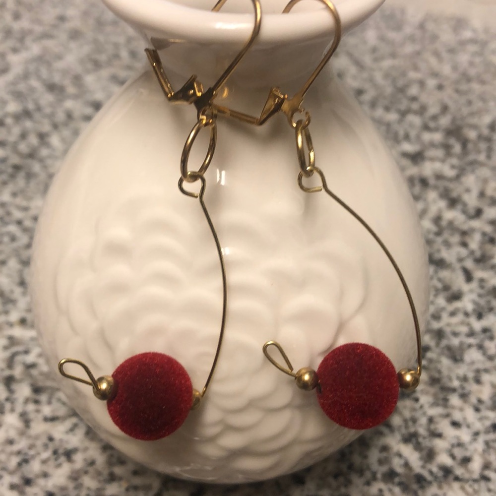 Gothic Velvet Red Ball Earrings